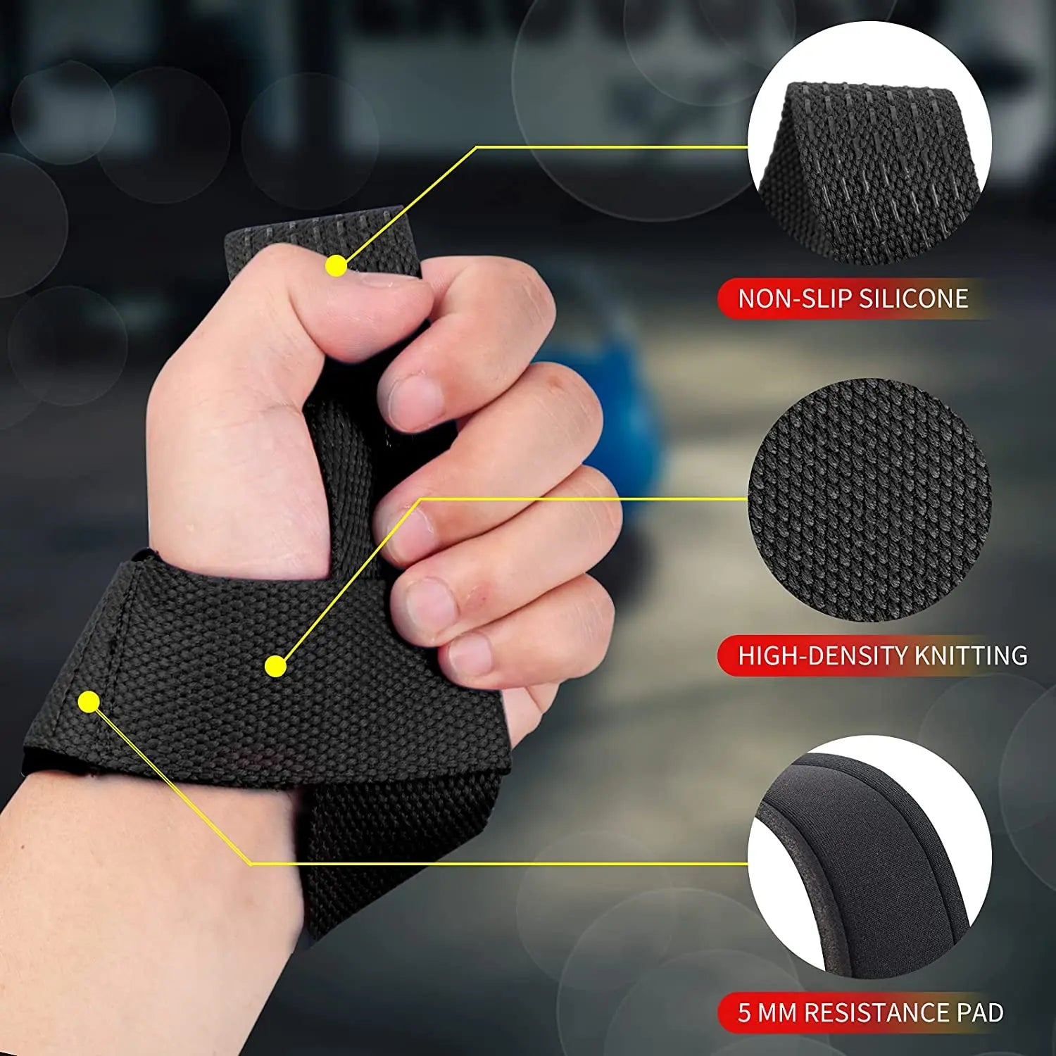 Weightlifting Straps Anti-Slip Silicone Lifting Wrist Straps Strength Training Deadlifts Crossfit Hand Grips Wrist Support